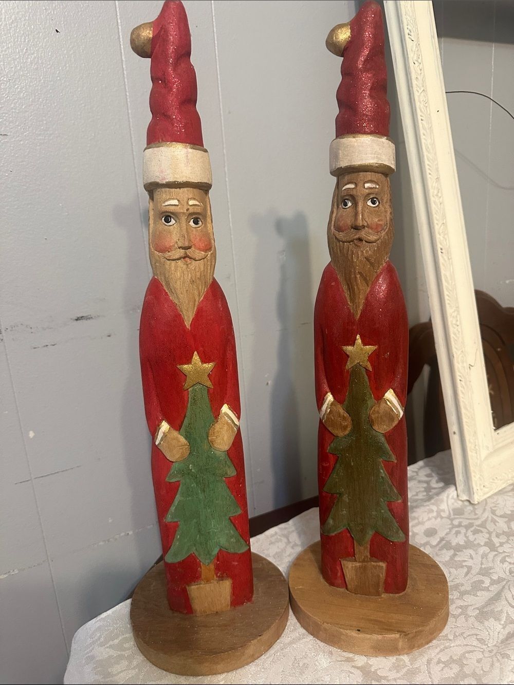 Wooden Pencil Santa Figurines - Set of 2